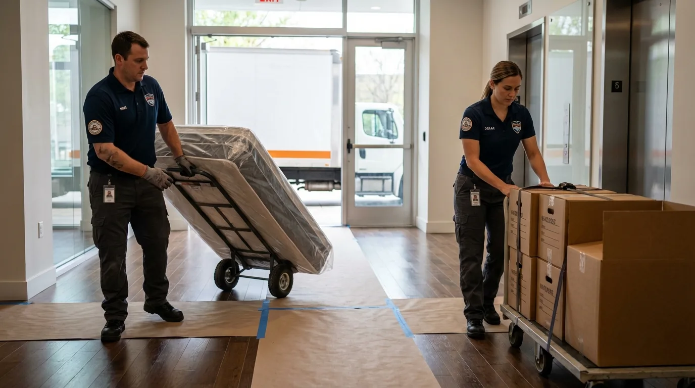 Professional apartment movers loading elevator in Lebanon, TN